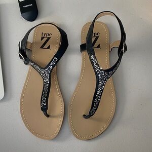 Type Z Black Sandals with Sparkling Accents